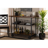 Baxton Studio YLX-0906-011-Console Cart Felix Rustic and Industrial Farmhouse Walnut Brown Finished Wood and Black Finished Metal Console Cart